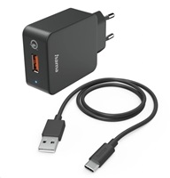Hama set: rychlá USB nabíječka QC 3.0 19,5 W + kabel USB A-C 1,5 m 201625