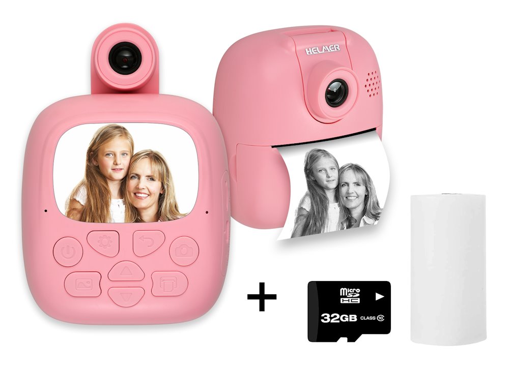 HELMER přenosná termo mini tiskárna s kamerou a fotoaparátem TP02/ 2.0" IPS/ 1200mAh/ USB-C/ Android/ iOS/ růžo hlmtp02p