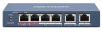 HIKVISION DS-3E0106HP-E switch 1x 100TX HI-PoE + 3x 100TX PoE; 2x 100TX uplink, 60W, Super PoE