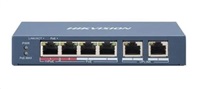 Hikvision DS-3E1106HP-EI, Smart switch 1x 100TX HI-PoE + 3x 100TX PoE; 2x 100TX uplink, 60W, Super PoE