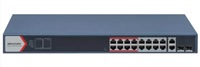 Hikvision DS-3E1318P-EI(B), Smart managed switch 16x100TX PoE + 2x Gb Uplink Combo port, 230W, Super PoE- dosah až 300m