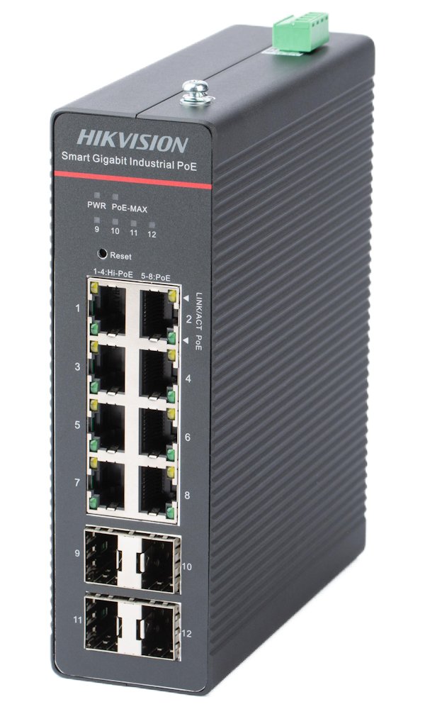 Hikvision DS-3T1512HP-SI-8P4F - priemyselný switch