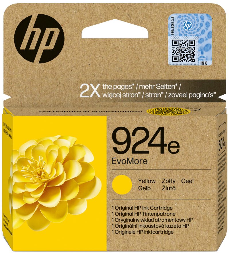 HP 924e EvoMore Žlutá originální inkoustová kazeta 4K0U9NE