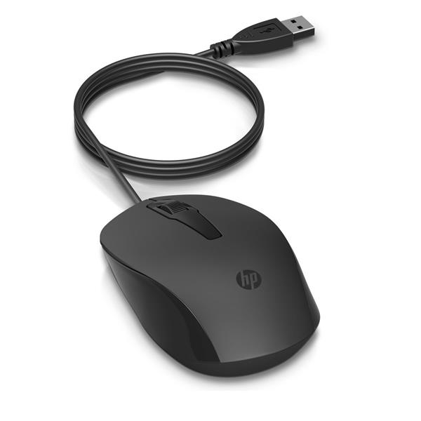 HP myš 150 1600DPI, optická, 3tl., 1 koliesko, drôtová USB-A, čierna, 1 ks Windows 7,8,10, Mac 10.1 240J6AA