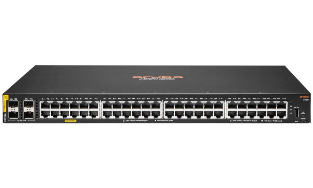 HPE Aruba Networking CX 6100 48G Class4 PoE 4SFP+ 740W Switch R9Y04A