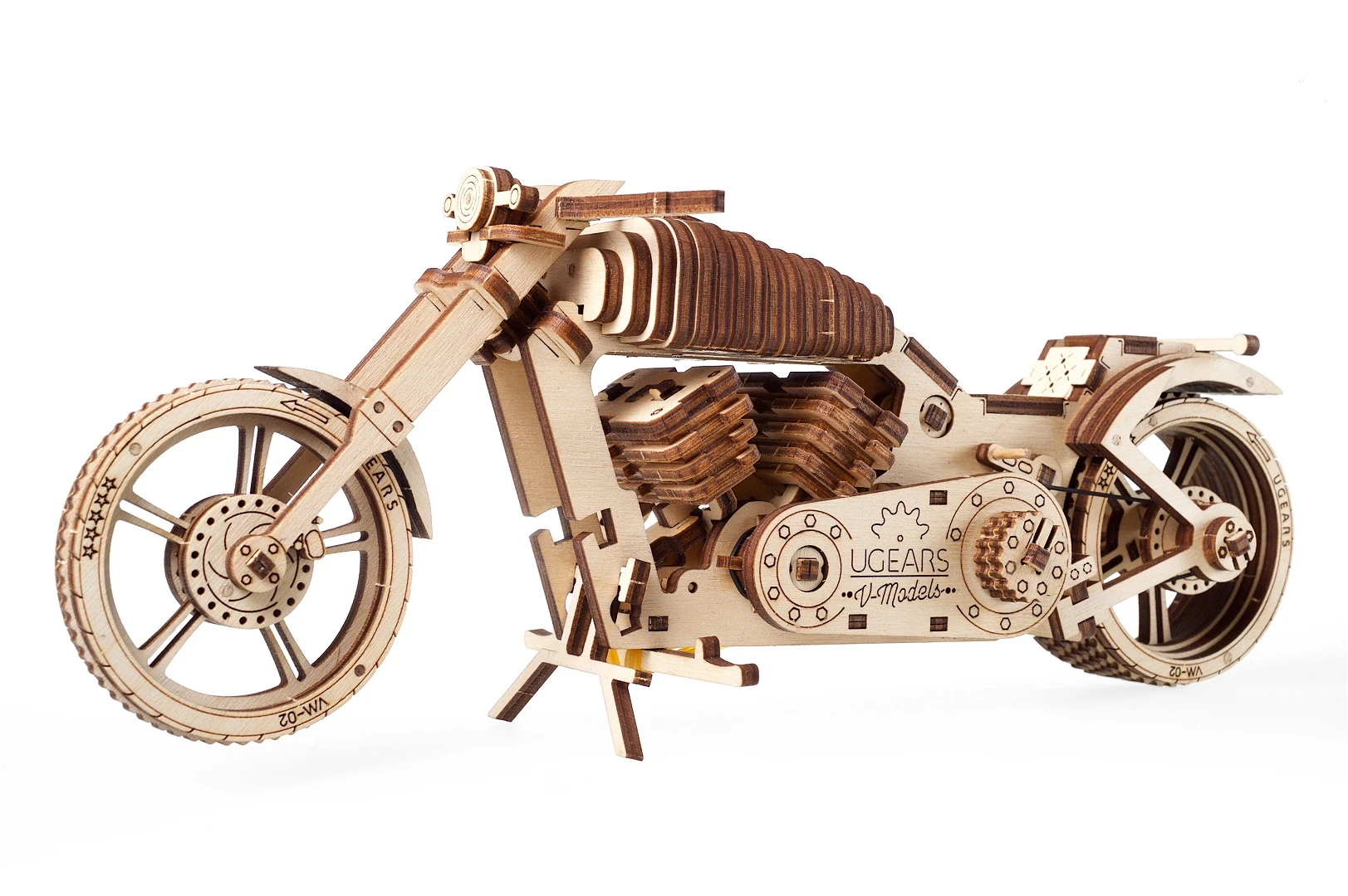 Hračka Ugears 3D drevené mechanické puzzle VM-02 Motorka (chopper) UG70044