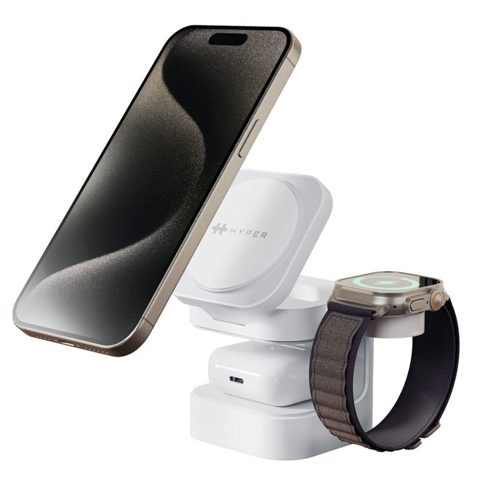Hyper HyperJuice Qi2 3-in-1 Magnetic Charging Stand - White HJ3320WHGL