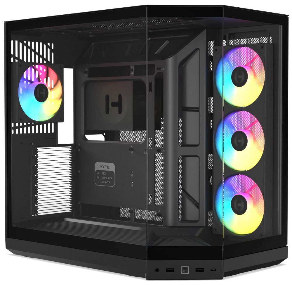 HYTE skříň Y50 ARGB Pitch Black / panoramatické sklo / dvě komory / 4x ARGB fan / bez zdroje / 1x USB- CS-HYTE-Y50RGB-BB