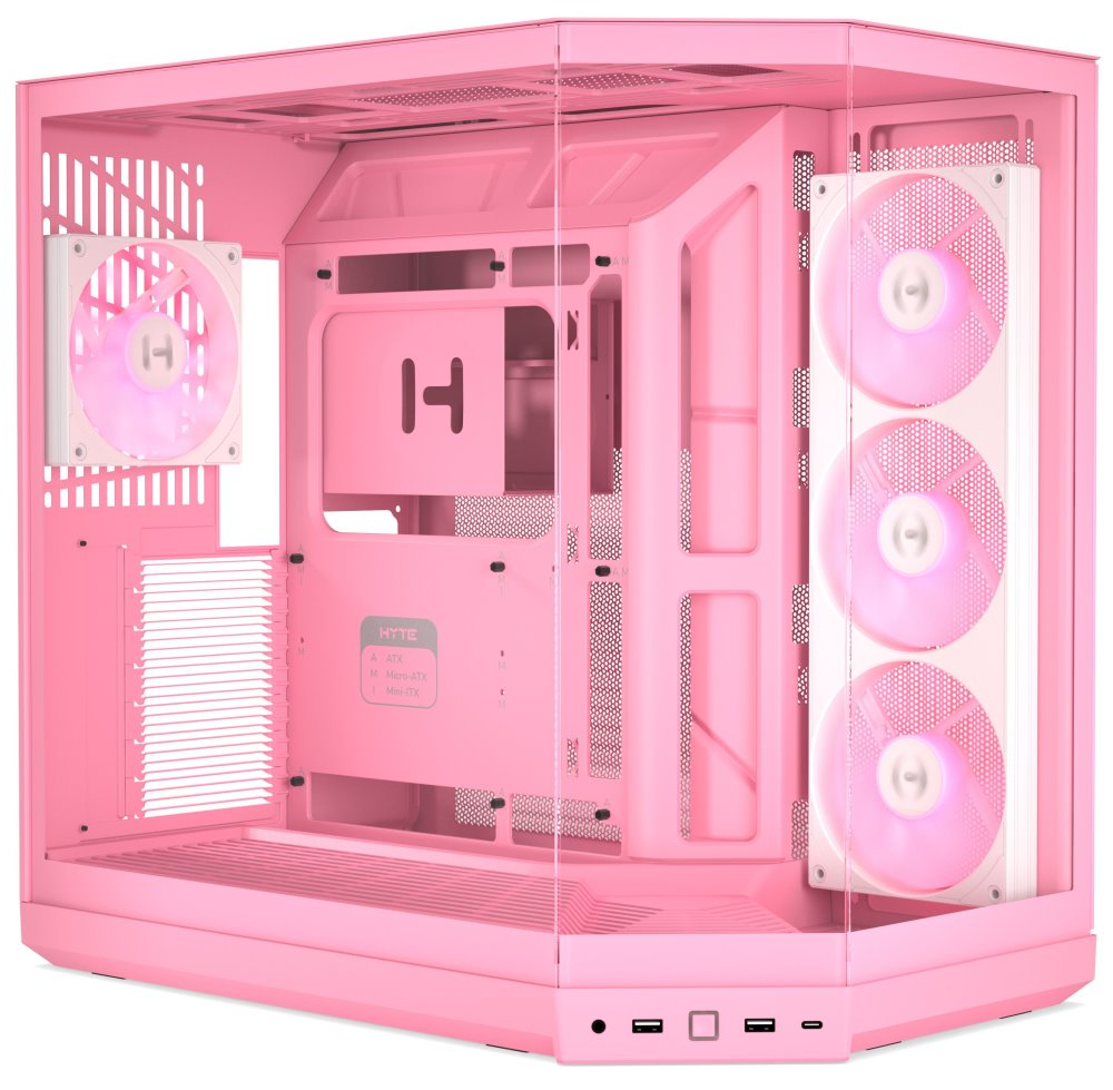 HYTE skříň Y50 ARGB Strawberry Milk / panoramatické sklo / dvě komory / 4x ARGB fan / bez zdroje / 1x CS-HYTE-Y50RGB-SM