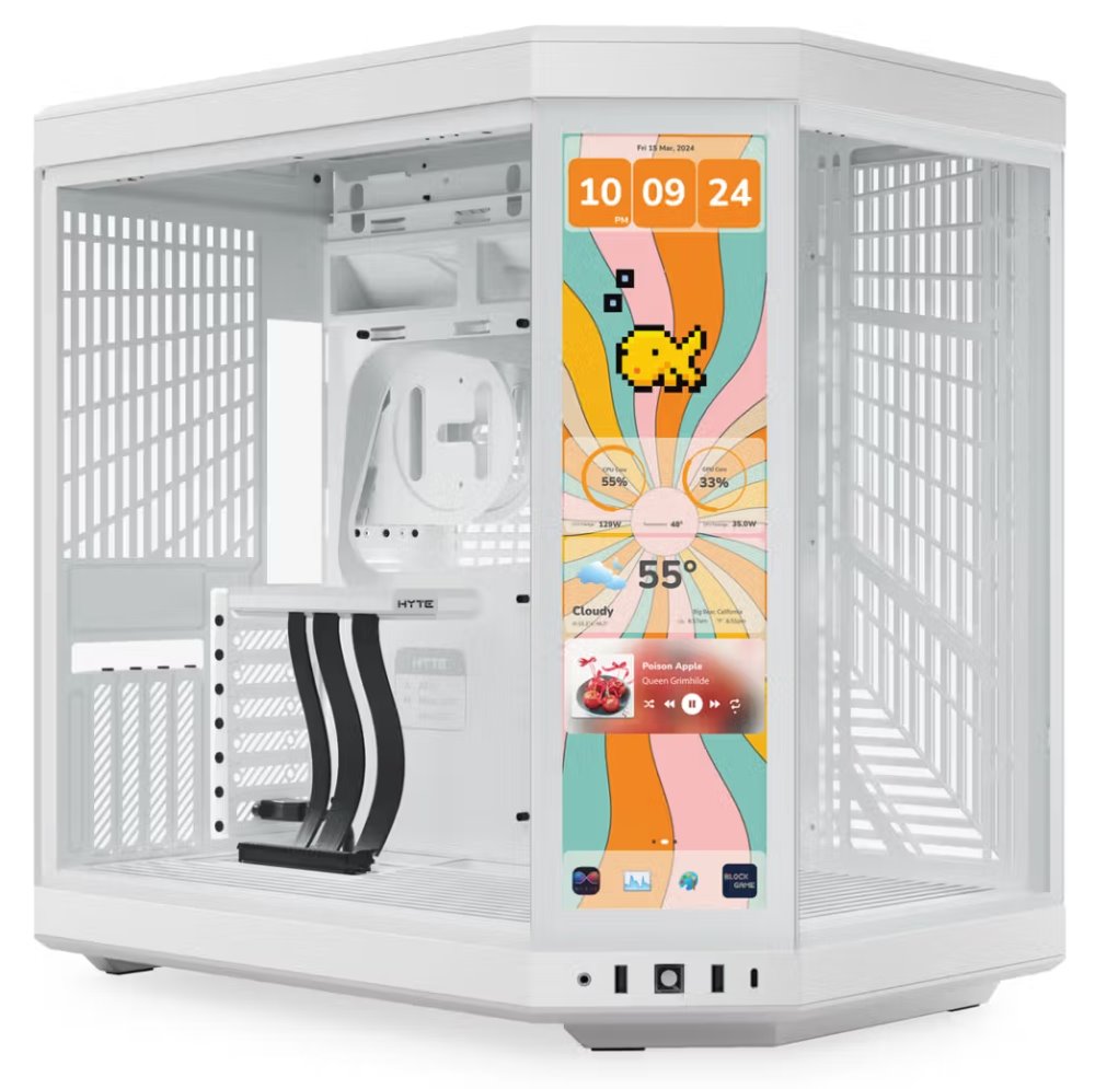 HYTE skříň Y70 Touch Infinite Snow White / 14,9" dotykový displej / levé a přední sklo / Riser PCIe 4. CS-HYTE-Y70TTI-WW