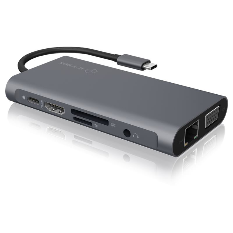 IcyBox Dokovacia stanica USB Type-C, 3xUSB, HDMI 4k@30Hz, VGA, SD/microSD IB-DK4040-CPD