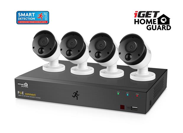 iGET HGNVK85304 - Kamerový PoE FullHD set, 8CH NVR + 4x IP 1080p kamera, SMART detekce, W/M/Andr/iOS