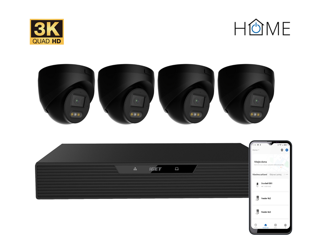 iGET HOME N85P4 - kamerový NVR PoE set 3K rozlišení, 8CH NVR + 4x kamera se zvukem, IR a LED 75020821