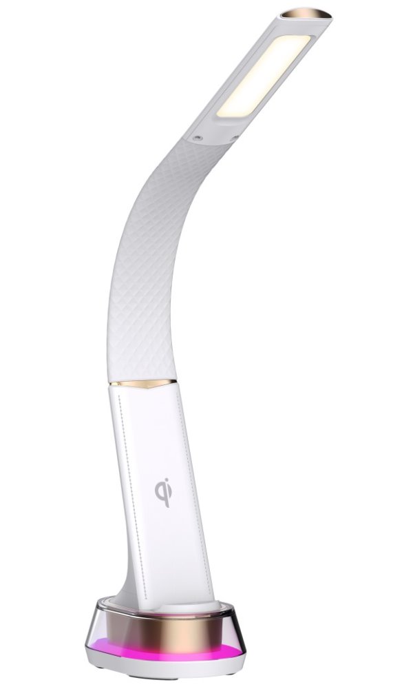 IMMAX LED stolní lampička CORELLA/ Qi nabíjení/ 7W/ 5V/2,1 A/ RGB podsvícení/ stmívatelná/ USB/ bílá + zlaté prvk 08974L