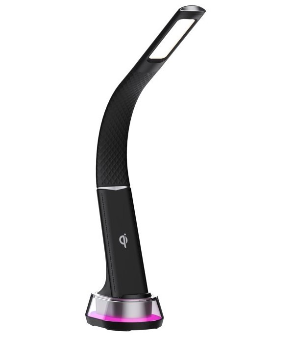 IMMAX LED stolní lampička CORELLA/ Qi nabíjení/ 7W/ 5V/2,1 A/ RGB podsvícení/ stmívatelná/ USB/ černá + stříbrné 08973L
