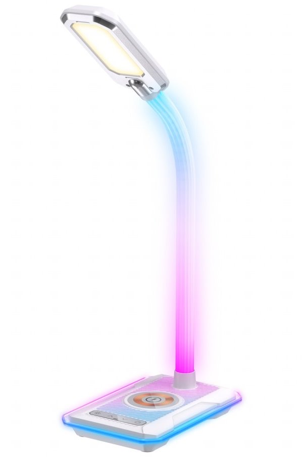 IMMAX LED stolní lampička GAMER RGB/ Qi nabíjení/ RGB/ 250lm/ 5V/2,1A/ USB výstup/ bílá 08988L