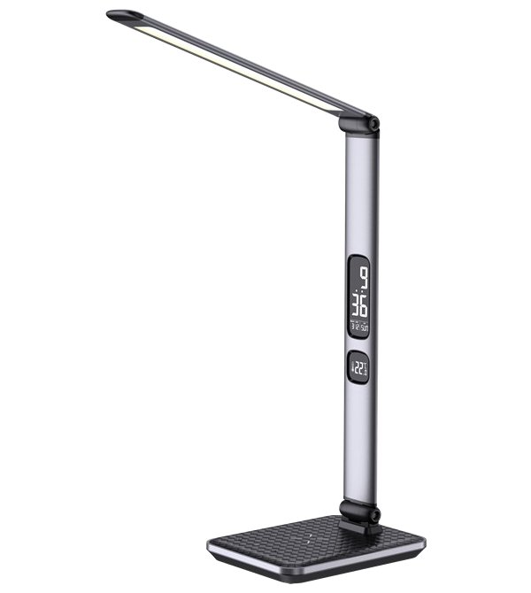 IMMAX LED stolní lampička HERON NEW/ Qi nabíjení/ 8,5W/ DC 12V/2A/ stmívatelná/ sklápěcí rameno/ stříbrná 09105L