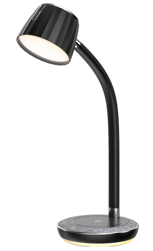 IMMAX LED stolní lampička PERLA/ Qi nabíjení/ 18W/ DC 12V/1,5A/ 270lm/ černo-šedá/ kovový detail 08996L