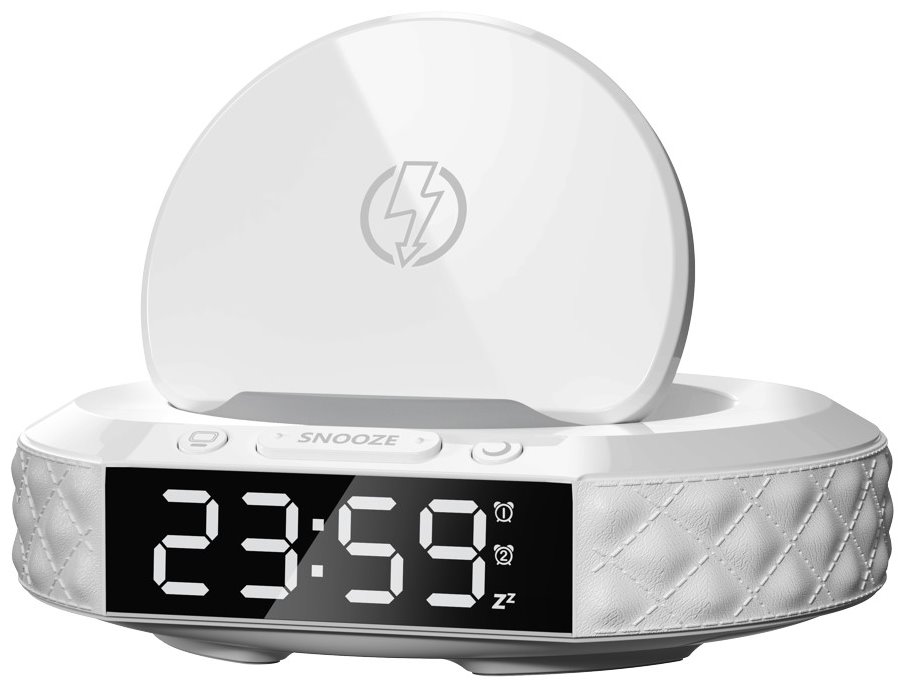 IMMAX multifunkční stolní hodiny CLOCK/ Qi bezdrátová nabíječka 3v1/ 5W/10W/ podsvícení/ bílé 08983L