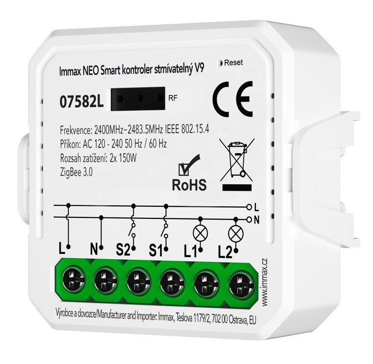 IMMAX NEO SMART kontroler stmívatelný V9, 2-tlačítkový, Zigbee 3.0, TUYA 07582L