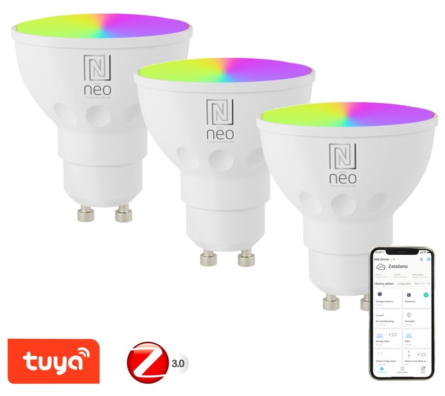 IMMAX NEO SMART sada 3x LED žárovka GU10 4,8W RGB+CCT barevná a bílá, stmívatelná, Zigbee, TUYA 07777C
