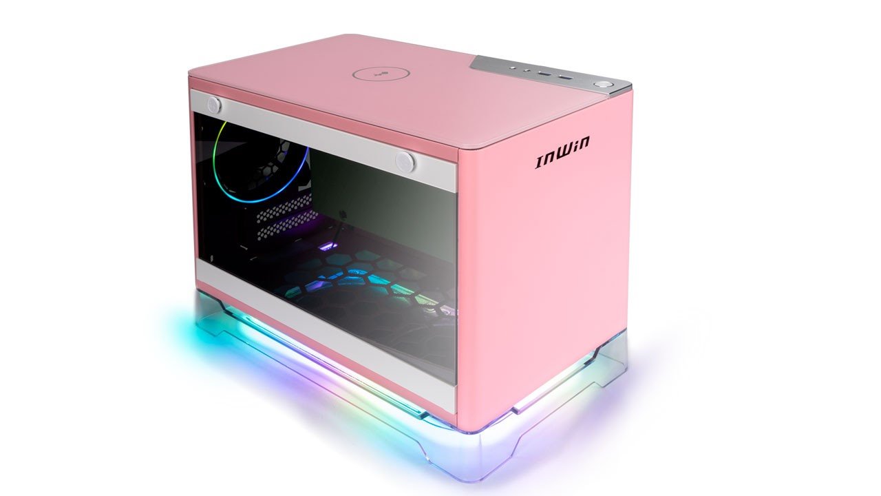 In Win A1 Plus pink, PSU 650W GOLD included, Mini ITX, TG, ARGB Fans, Qi 10W Charging