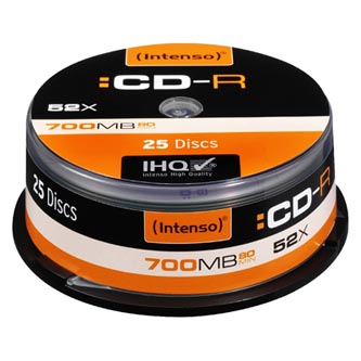 Intenso CD-R, 1001124, 25-pack, 700MB, 52x, 80min., 12cm, bez možnosti potlače, cake box, Standard,