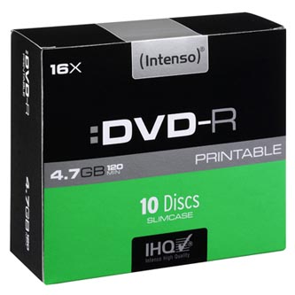 Intenso DVD-R, 4801652, 10-pack, 4.7GB, 16x, 12cm, Standard, slim case, printable, pre archiváciu d
