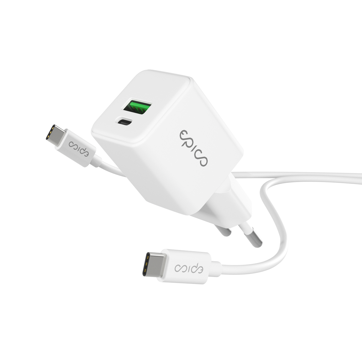 iStores by Epico Ultraboost GaN 20W sieťový adaptér EA20 s 1,2 m USB-C na USB-C kablom - biela 9915101100217