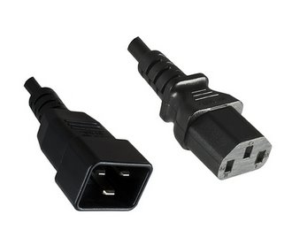 Kábel sieťový 230V predlžovací, C13 - C20, 1m, 1.00mm2, 10A, čierny CB-19-K-1M