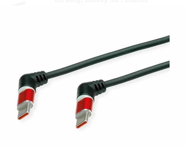 Kábel USB 2.0 CM/CM Typ C 1m, High Speed, čierny/červený, uhľový 90°, otočné konektory 11028347