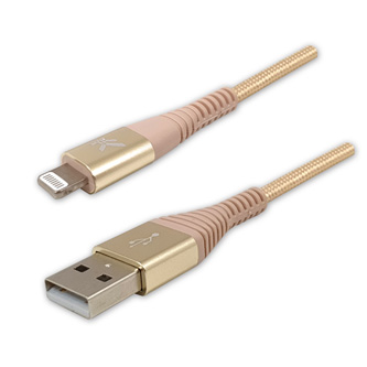 Kábel USB (2.0), USB A M- Apple Lightning M, 1m, MFi certifikácia, 5V/2,4A, zlatý, Logo, box, nylón KUATCML10ZBL