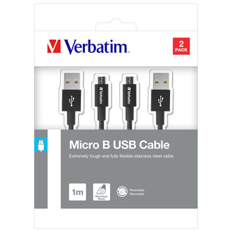 Kábel USB (2.0), USB A M reversible- USB micro M reversible, 1m, čierny, Verbatim, box, 48874, 2ks