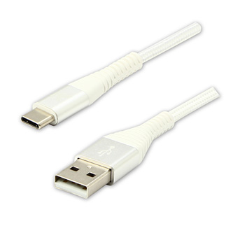 Kábel USB (2.0), USB A M- USB C M, 2m, 480 Mb/s, 5V/3A, biely, Logo, box, nylónové opletenie, hliní KUAHCTL20TBL