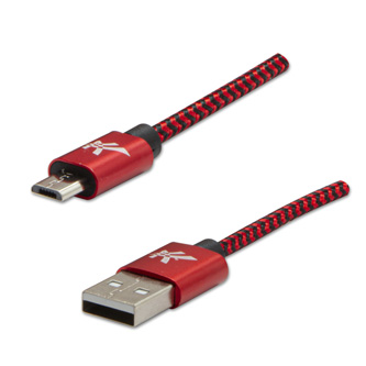 Kábel USB (2.0), USB A M- USB micro B M, 1m, 480 Mb/s, 5V/2A, červený, Logo, box, nylónové opleteni