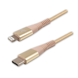 Kábel USB (2.0), USB C M- Apple Lightning M, 1m, MFi certifikácia, 5V/3A, zlatý, Logo, box, nylónov KUETCML10ZBL