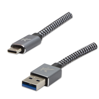 Kábel USB (3.2 gen 1), USB A M- USB C M, 2m, 5 Gb/s, 5V/2A, šedý, Logo, box, kovové opletení, hliní KUAHDTA20ABL