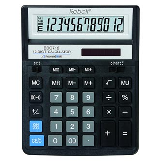 Kalkulačka Rebell, RE-BDC712BK BX, čierna, stolná, dvanásťmiestna