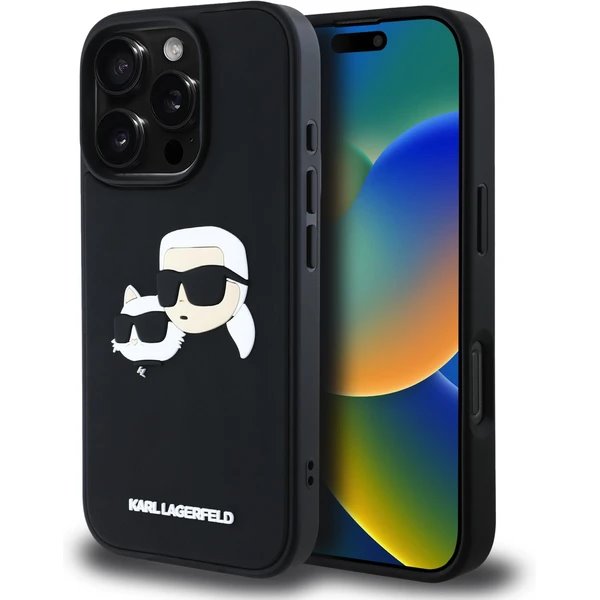 Karl Lagerfeld 3D Rubber Double Heads kryt iPhone 16 Pro čierny 57983123911