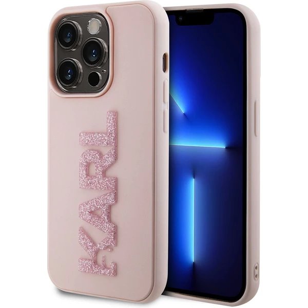 Karl Lagerfeld 3D Rubber Glitter Logo Karl kryt iPhone 15 Max Pro ružový 57983116795