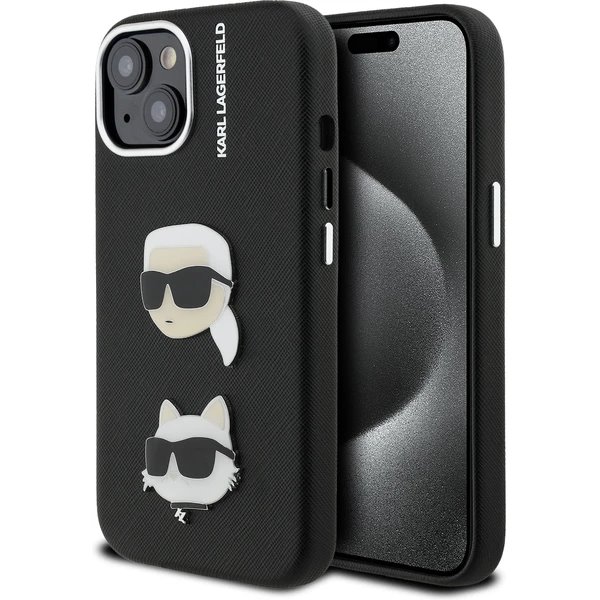 Karl Lagerfeld Grained PU K&CH Heads kryt iPhone 15 čierny 57983125017
