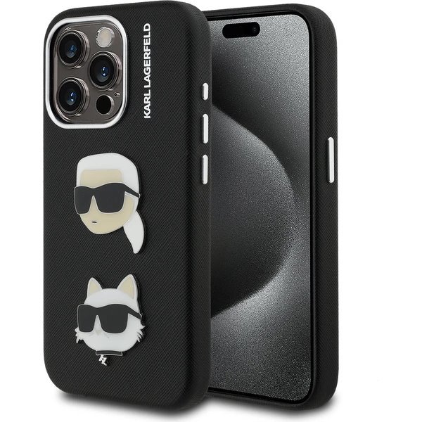Karl Lagerfeld Grained PU K&CH Heads kryt iPhone 15 Pro čierny 57983125018