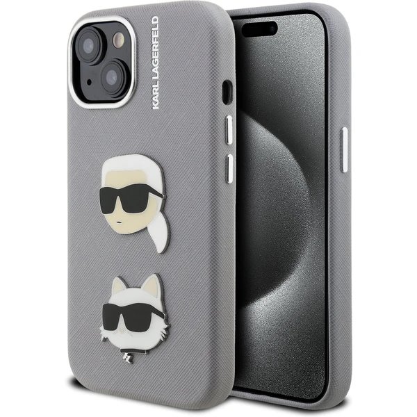 Karl Lagerfeld Grained PU K&CH Heads kryt iPhone 15 šedý 57983125023