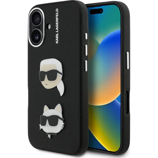 Karl Lagerfeld Grained PU K&CH Heads kryt iPhone 16 čierny 57983125020