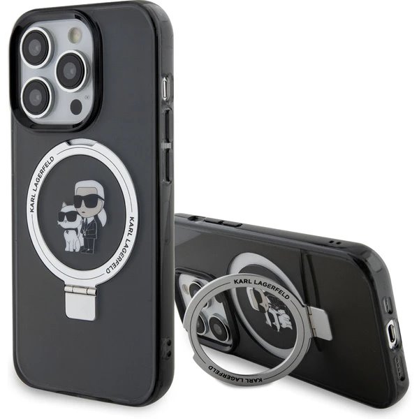 Karl Lagerfeld Ringstand Karl and Choupette MagSafe kryt iPhone 15 Pro Max čierny 57983116871