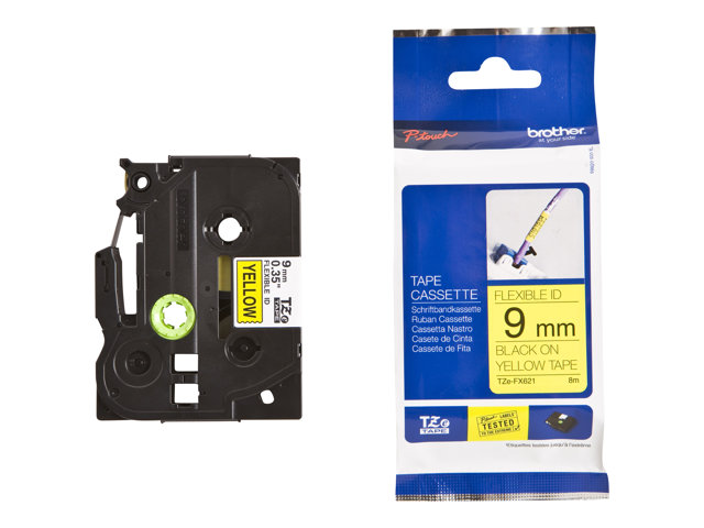Kazeta Brother TZE-FX621, 9mm, žlutá/černá, s flexibilní páskou, délka 8m TZEFX621