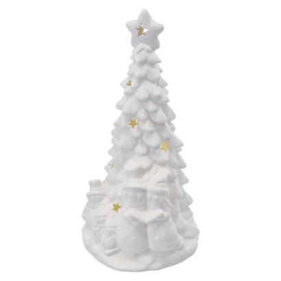 Keramický LED stromček so snehuliakmi, 33,5 cm, 2x AA, vnútorný, teplá biela 8592920135129