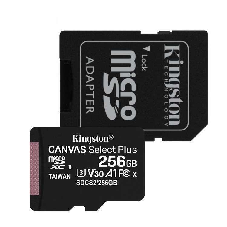Kingston 256GB micSDXC Canvas Select Plus 100R A1 C10 Card + SD adaptér SDCS2/256GB