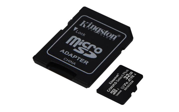 Kingston 32GB micSDHC Canvas Select Plus 100R A1 C10 Card + SD adaptér
