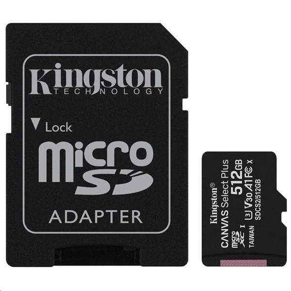 KINGSTON 512GB microSDHC CANVAS Plus Memory Card 100MB/85MBs- UHS-I class 10 Gen 3 SDCS2/512GB